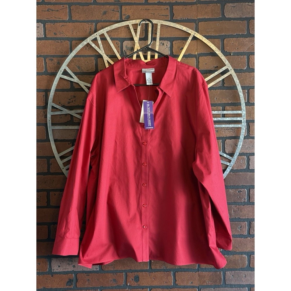 Women's Catherine's 3/4 Sleeve Button Up Shirt Red Size 4X (30/32W)